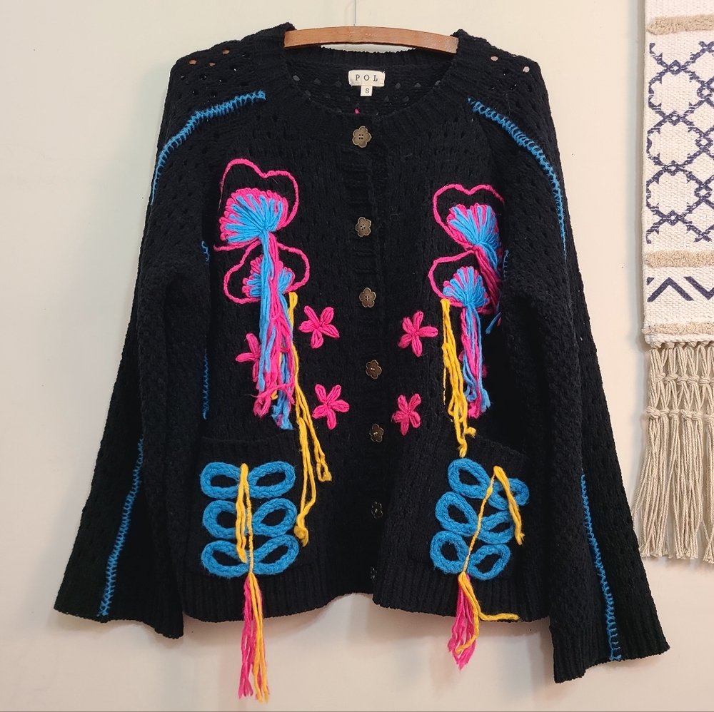 POL Jellyfish Chenille Yarn Knit Sweater Cardigan Size Small - Picture 2 of 5